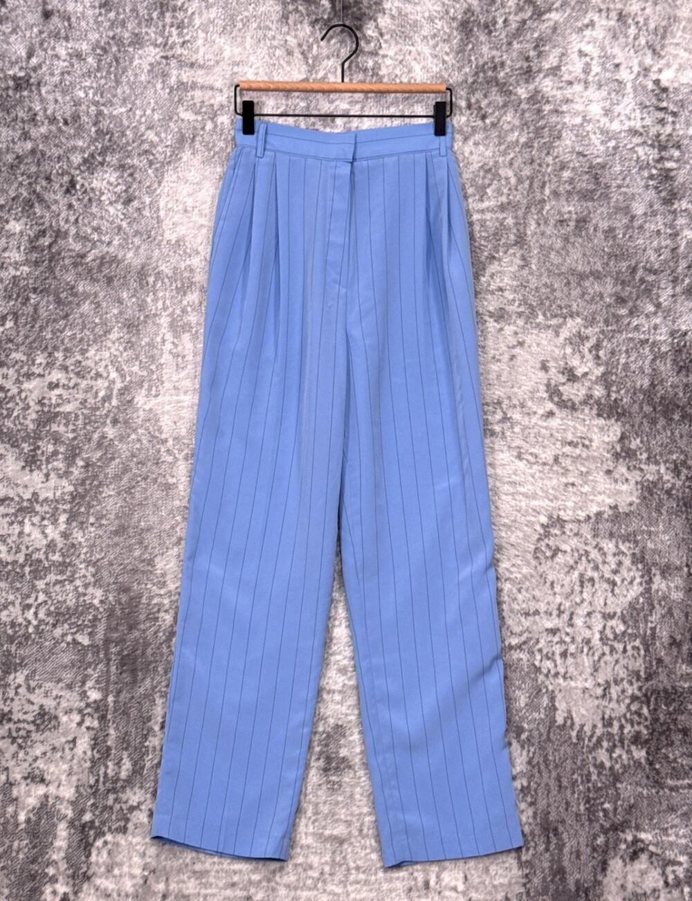 The Frankie Shop Pants XS Womens Baby Blue High Rise Straight Pinstripe Trouser
